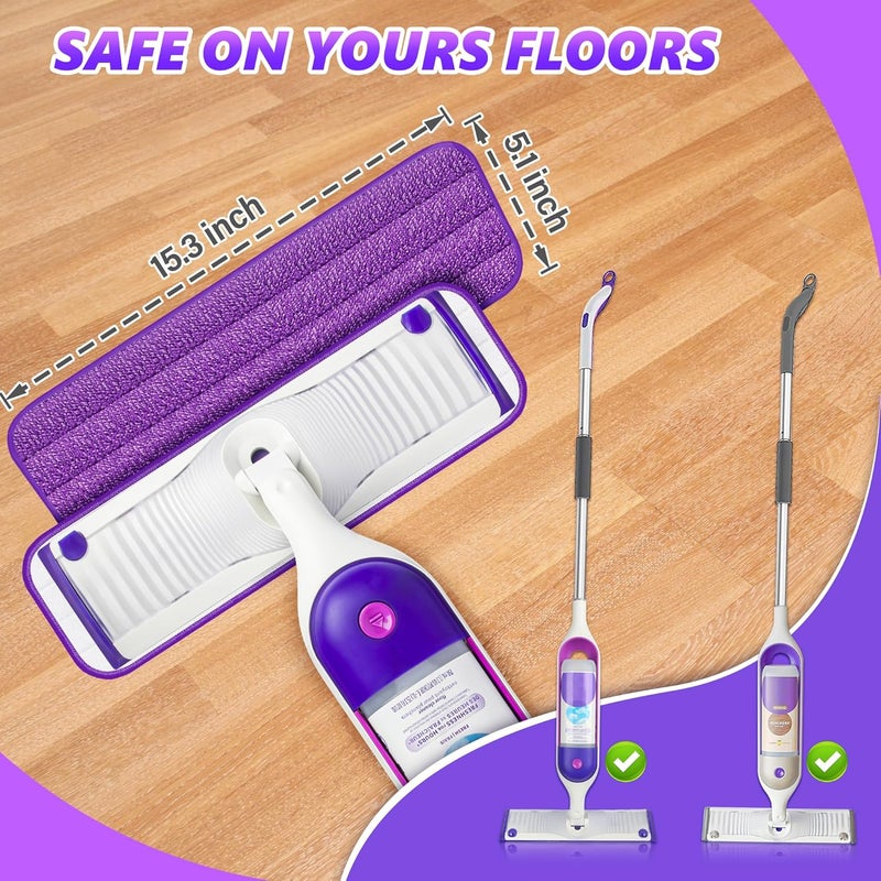 EXEGO 6 قطع من وسادات الممسحة الدقيقة القابلة لإعادة الاستخدام لـ Swiffer PowerMop - إعادة تعبئة وسادات الممسحة القوية لممسحة الرش من 13 ''-15 ''، وسادات ممسحة الأرضيات الخشبية القابلة للغسل في الآلة لتنظيف الأرضيات متعددة الأسطح - Image 2